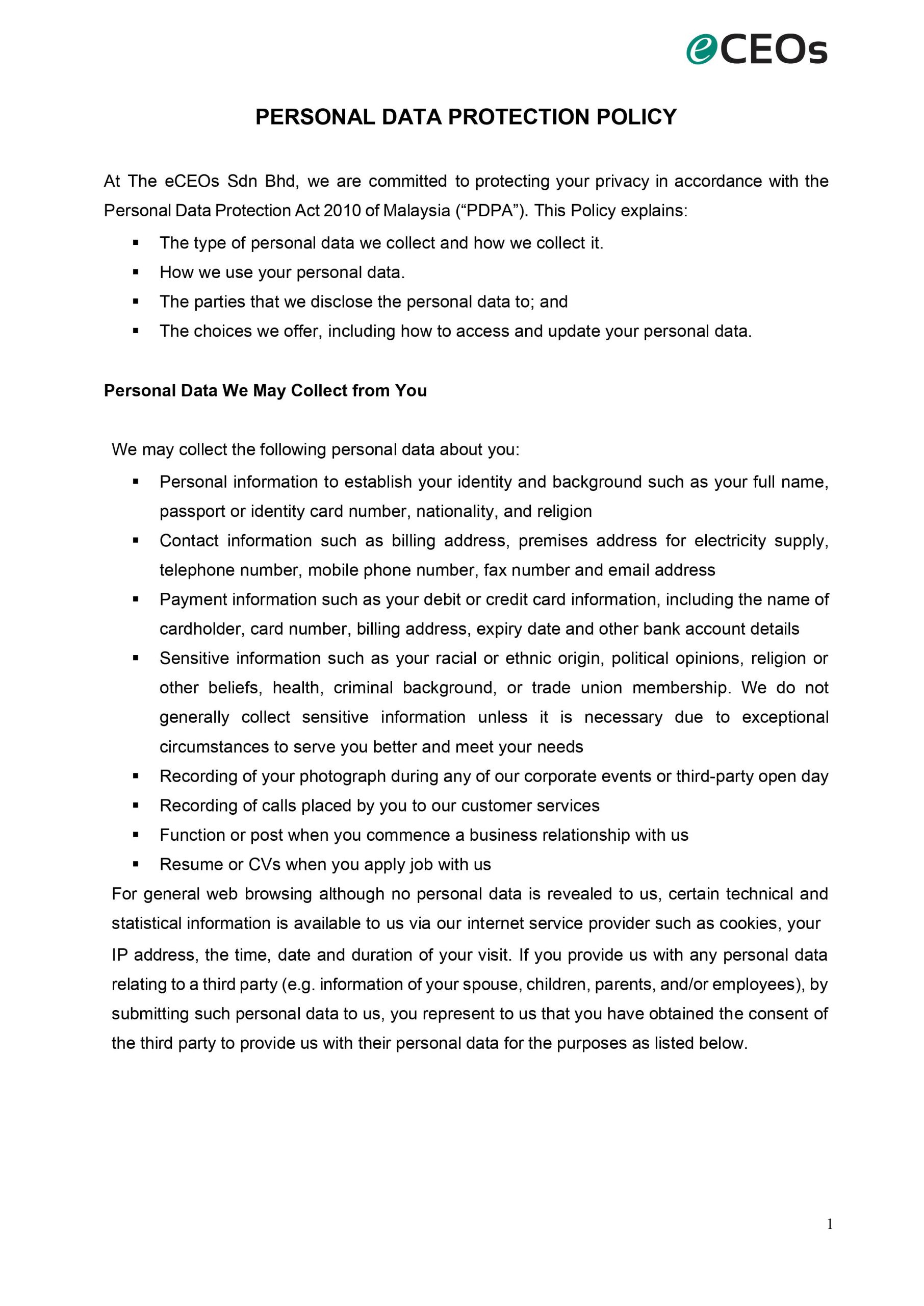 Personal Data Protection Policy - eCEOs